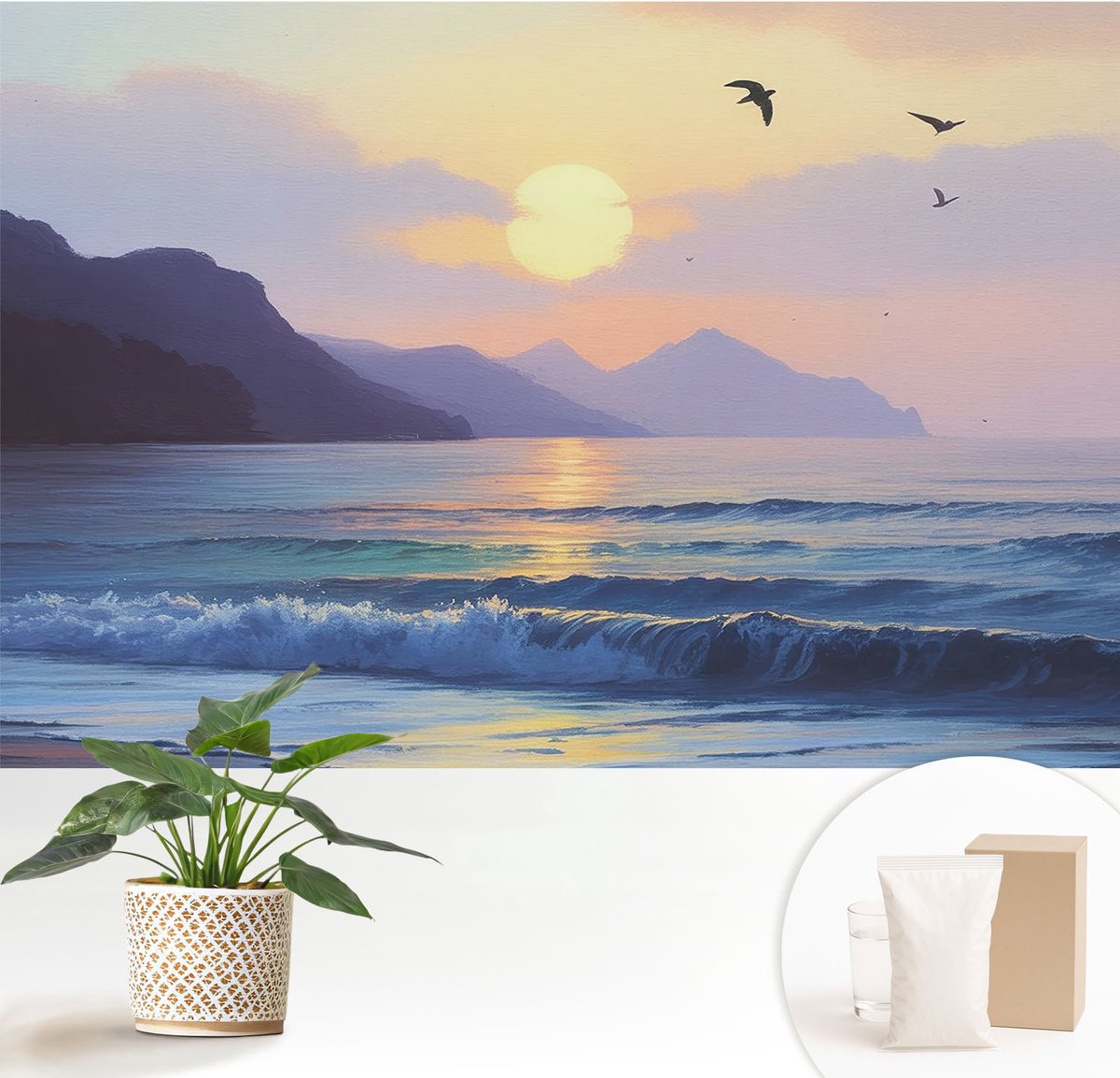Wallfluent Fotobehang - Blauw Vliesbehang - 152x104 cm - Zee West Muurschildering - Slaapkamer behang Landschappen - Fotobehang Vlies - Gang behang