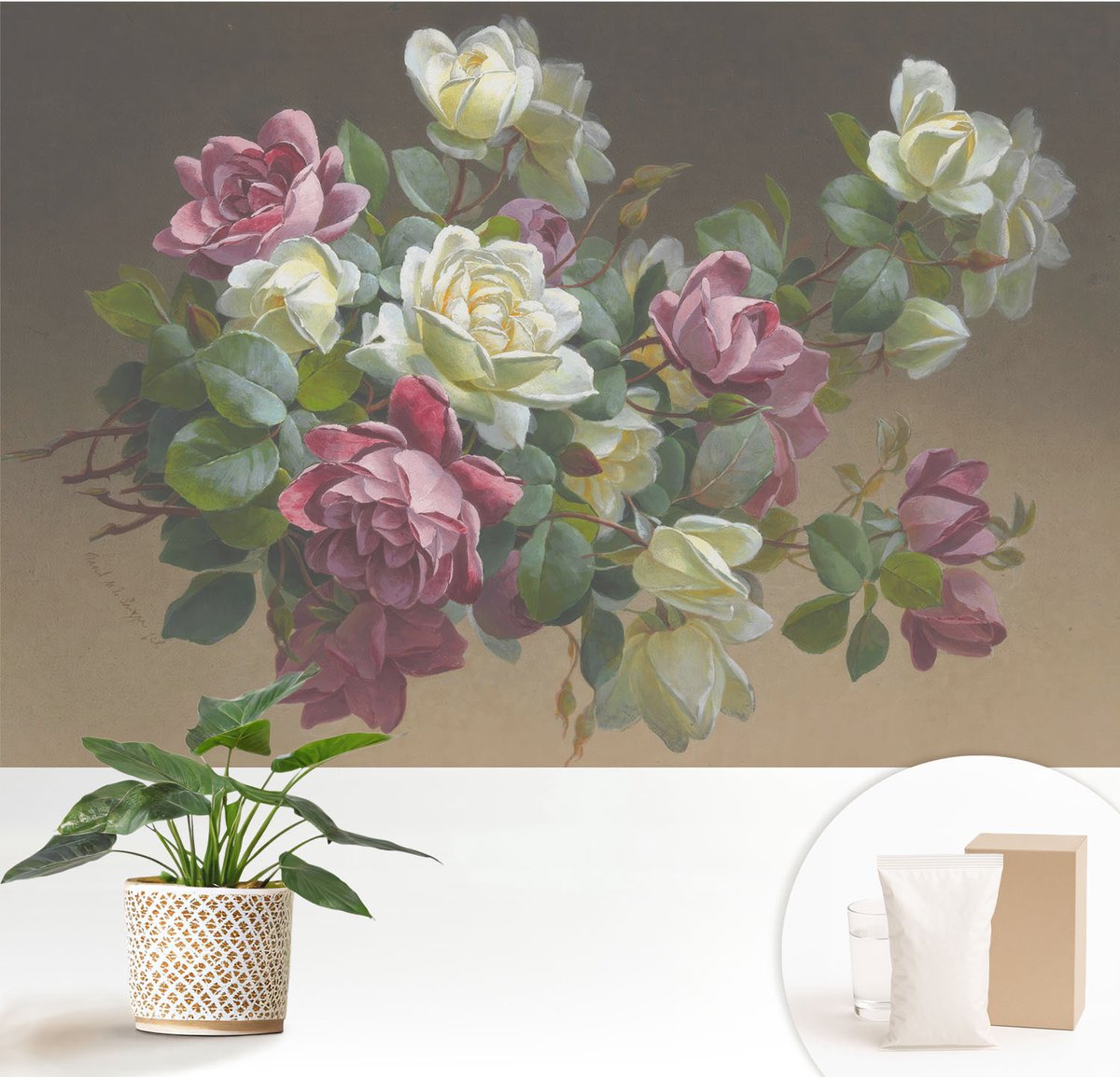 Wallfluent Fotobehang - Wit Vliesbehang - 152x104 cm - Bloemige Elegantie Muurschildering - Slaapkamer behang Bloemen En Planten - Fotobehang Vlies - Slaapkamer behang