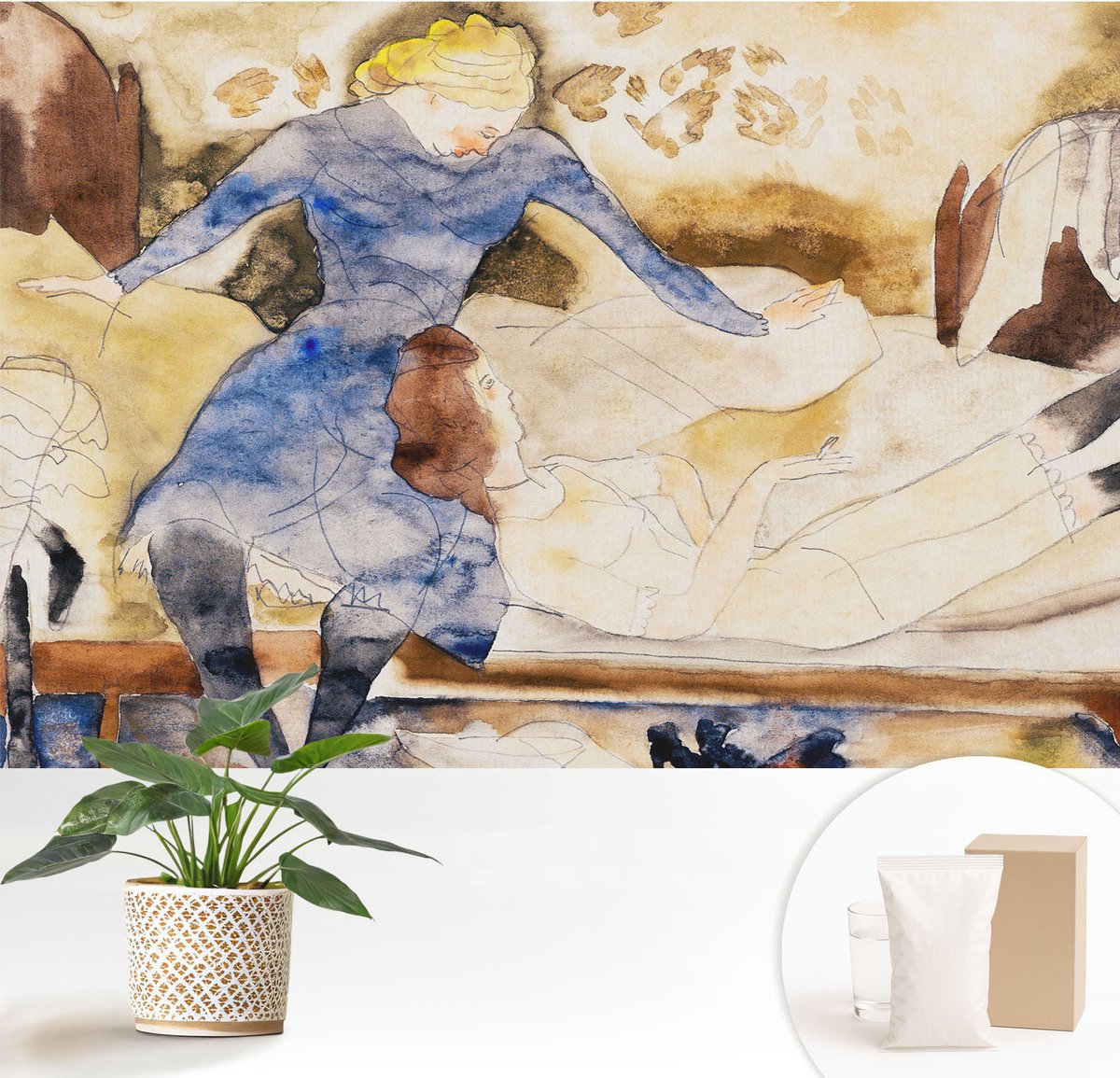 Wallfluent Fotobehang - Bruin Vliesbehang - 152x104 cm - Vrouwelijke Vrede Muurschildering - Slaapkamer behang Deel - Fotobehang Vlies - Slaapkamer behang
