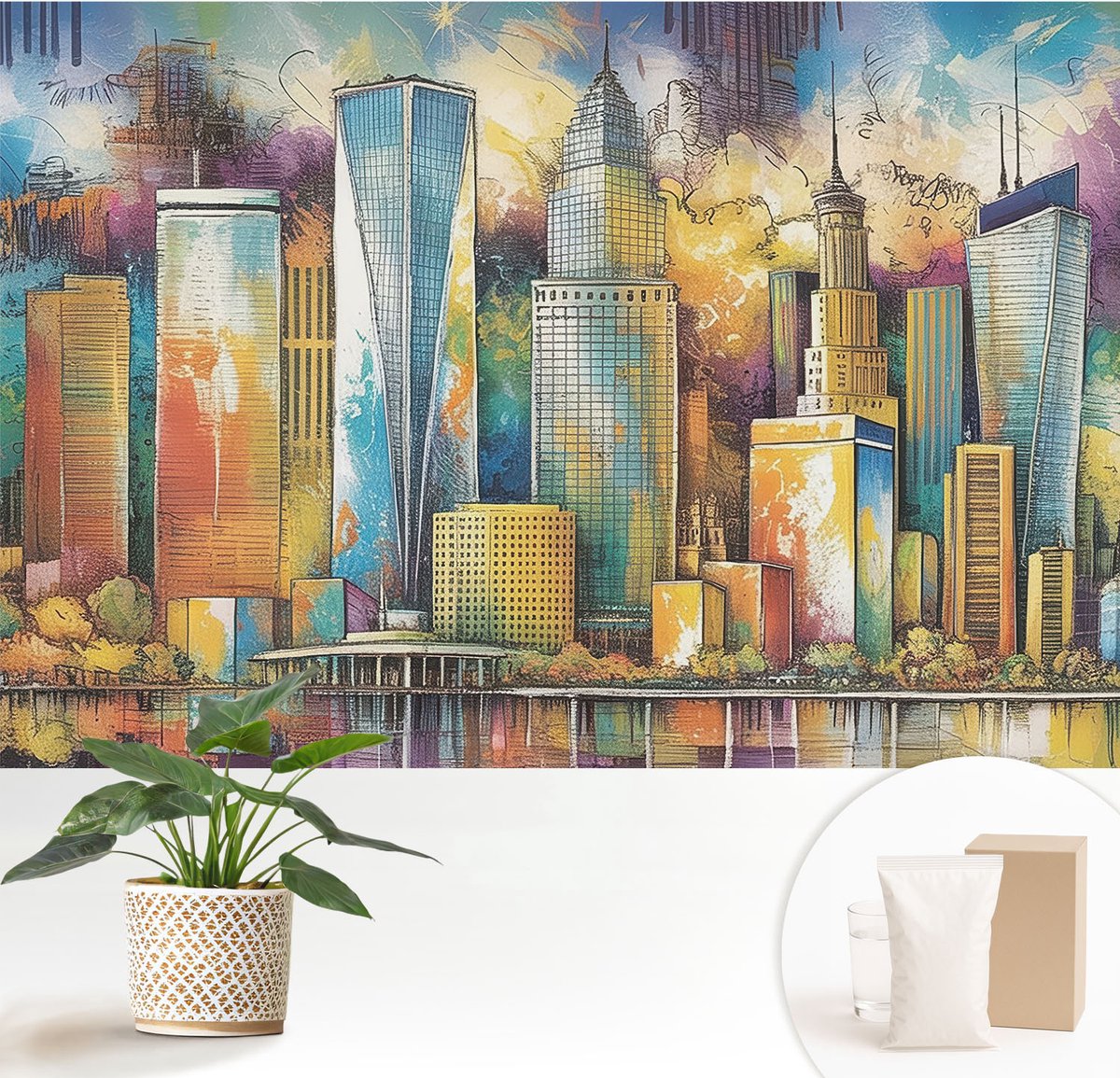 Wallfluent Fotobehang - Blauw Vliesbehang - 152x104 cm - Stadspanorama Muurschildering - Gang behang Architectuur - Fotobehang Vlies - Slaapkamer behang