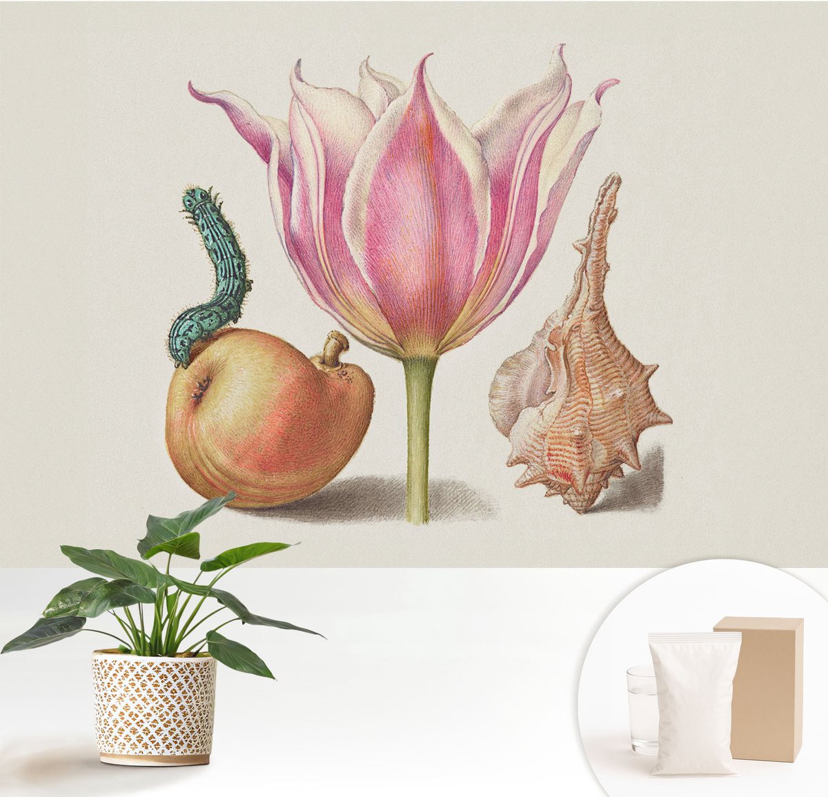 Wallfluent Fotobehang - Beige Vliesbehang - 152x104 cm - Natuurlijke Symbiose Muurschildering - Gang behang Bloemen En Planten - Fotobehang Vlies - Slaapkamer behang