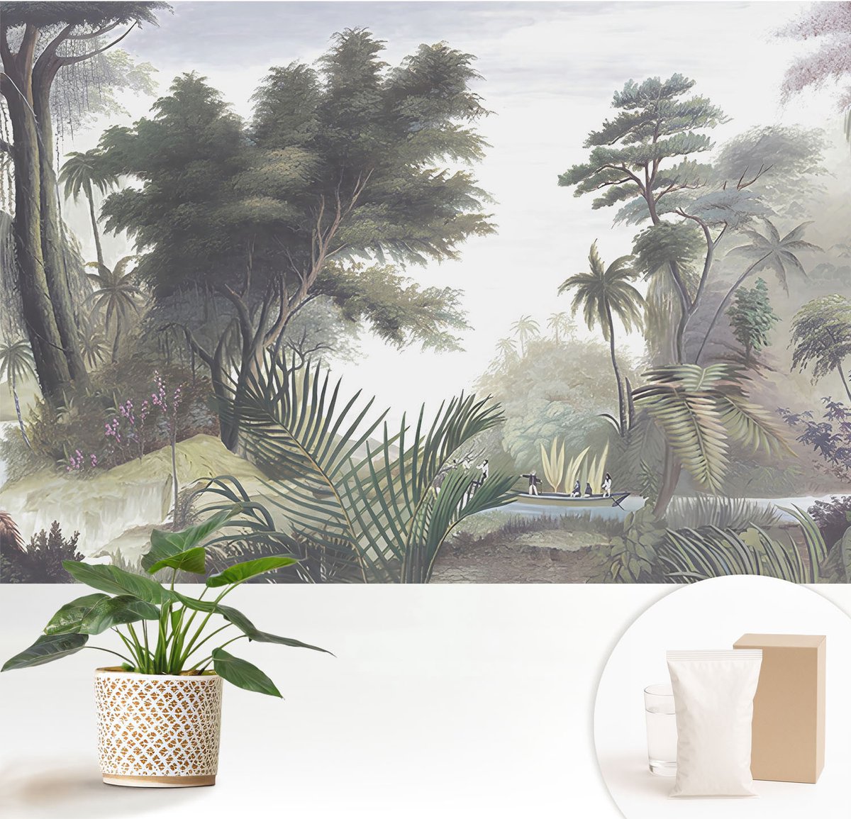 Wallfluent Fotobehang - Groente Vliesbehang - 152x104 cm - Exotisch Landschap Muurschildering - Gang behang Bloemen En Planten - Fotobehang Vlies - Slaapkamer behang