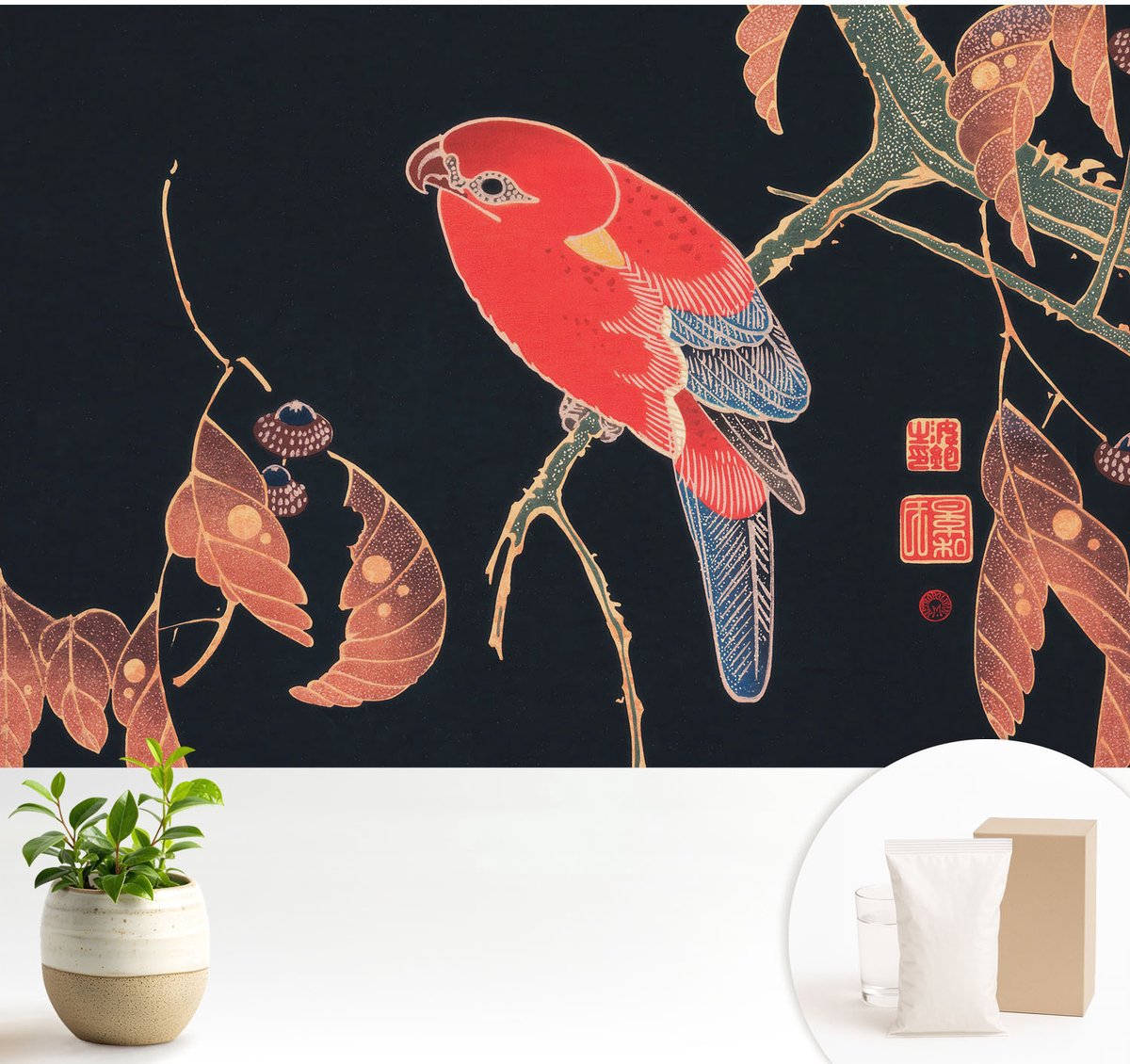 Wallfluent Fotobehang - Zwart Vliesbehang - 104x70 cm - Exotische Vogel Muurschildering - Slaapkamer behang Dieren - Fotobehang Vlies - Gang behang