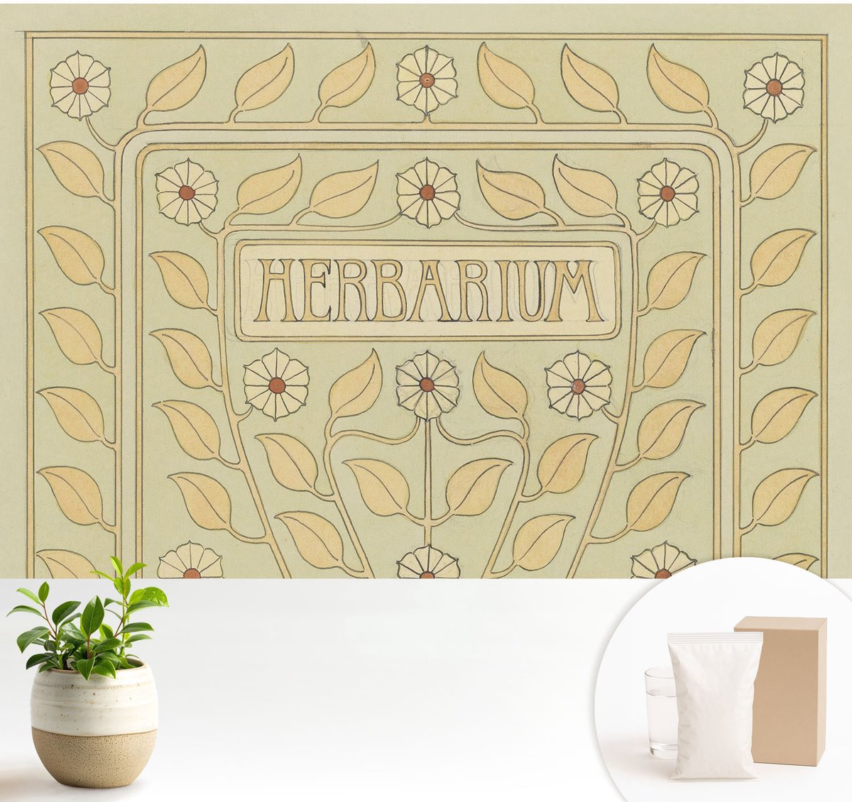 Wallfluent Fotobehang - Wit Vliesbehang - 104x70 cm - Plantenornament Muurschildering - Slaapkamer behang Bloemen En Planten - Fotobehang Vlies - Slaapkamer behang