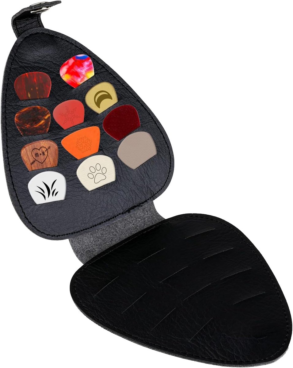 SnelShoppen - Guitar Pick Holder PU Leer 22 Slots Zwart - Pick Organizer voor Akoestische en Elektrische Gitaar Accessoires - Waterdicht en Duurzaam