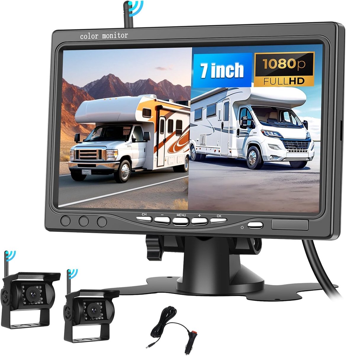 Draadloze Achteruitrijcamera Set - HD 1080p - 7 Inch Monitor - Nachtzicht, IP68 Waterdicht - ShopVlot