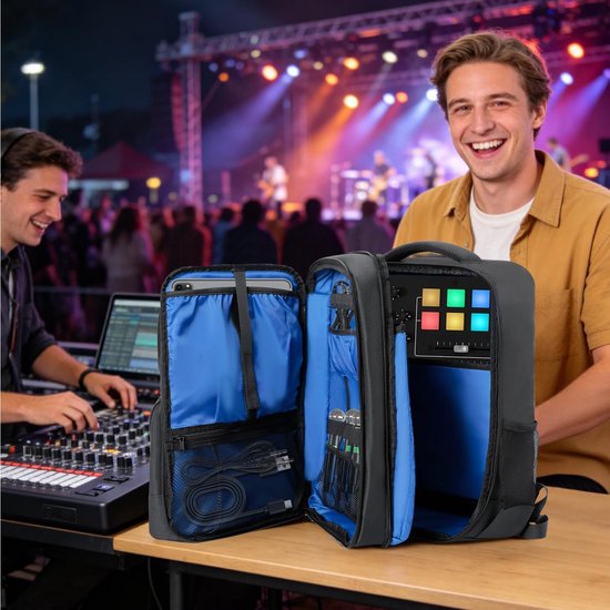Mixer reistas compatibel met RODECaster Pro, Pro II, Yamaha MG10XU, RC Duo, beschermende rugzak voor DJ-mixer met zakken voor microfoons, kabels en podcast-accessoires — afbeelding 5