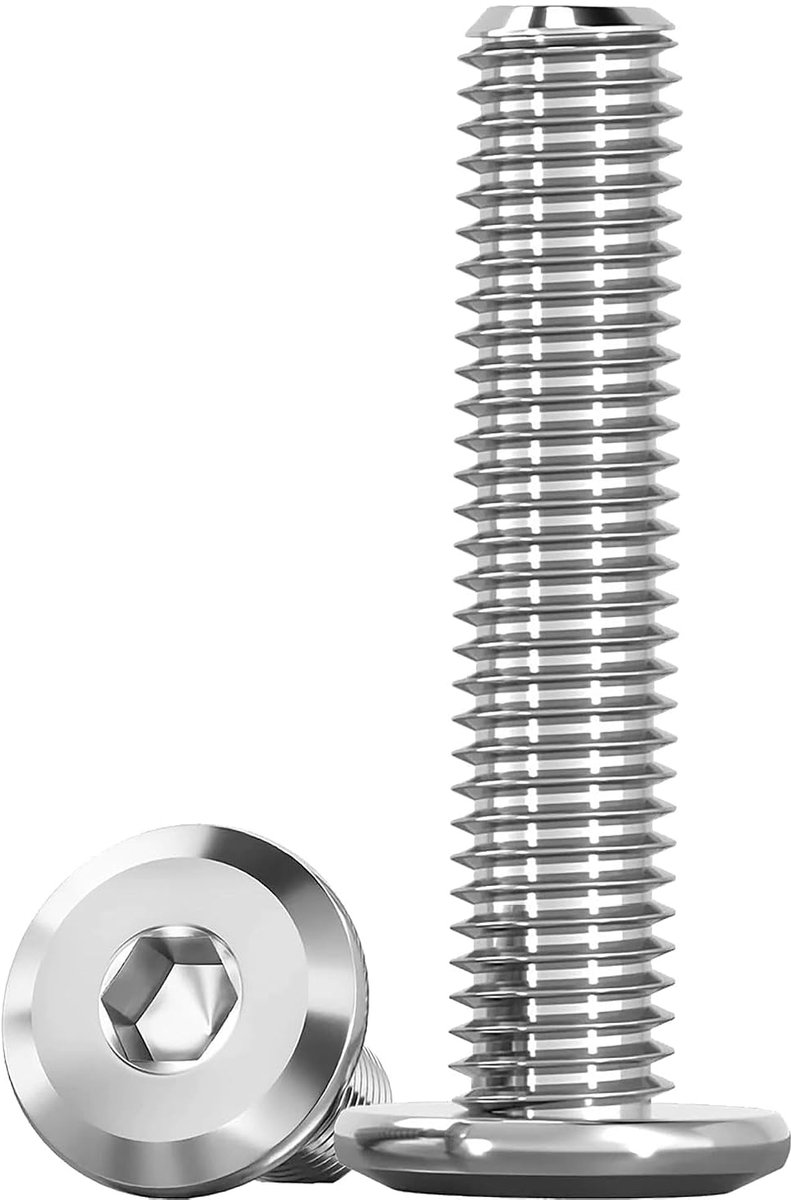 M6 x 35 mm, platte kopschroeven, roestvrij staal, A2 V2A schroeven met halfronde kop, roestvrijstalen schroeven, volledige schroefdraad