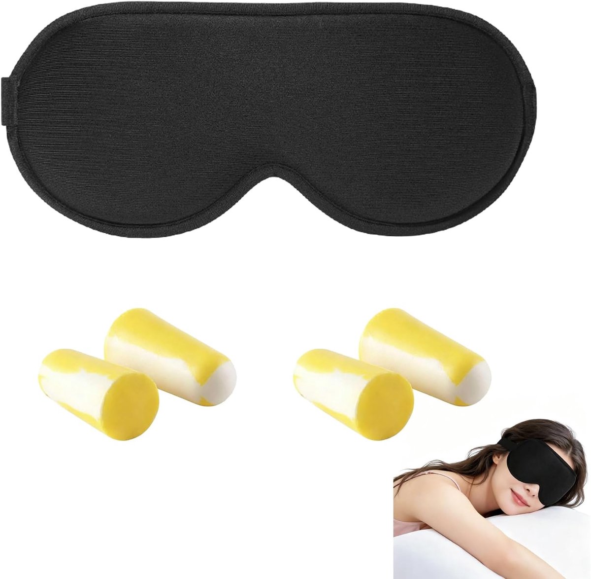 100% verduisterend om te slapen, ergonomisch 3D-slaapmasker, oogbescherming voor mannen en vrouwen, ultrazacht en verstelbaar, dutje en ontspanning, met 2 paar oordopjes