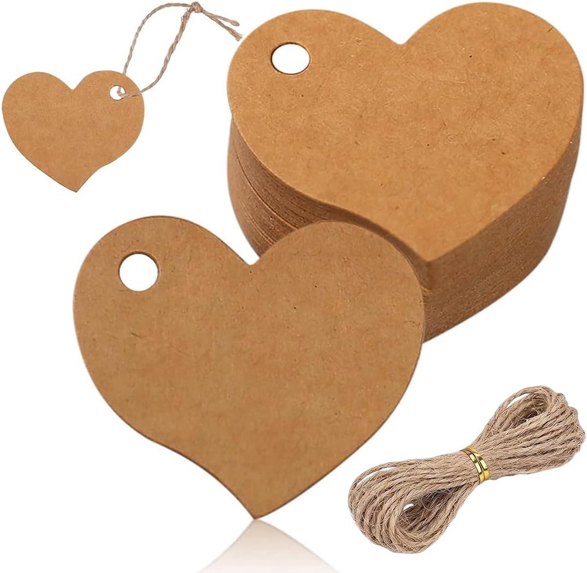 100 cadeaulabels in hartvorm van kraftpapier, etiketten in hartvorm voor kleding en handwerk, prijs- en sieradenhangers, perfect voor geschenkverpakkingen, 4,5 x 4 cm