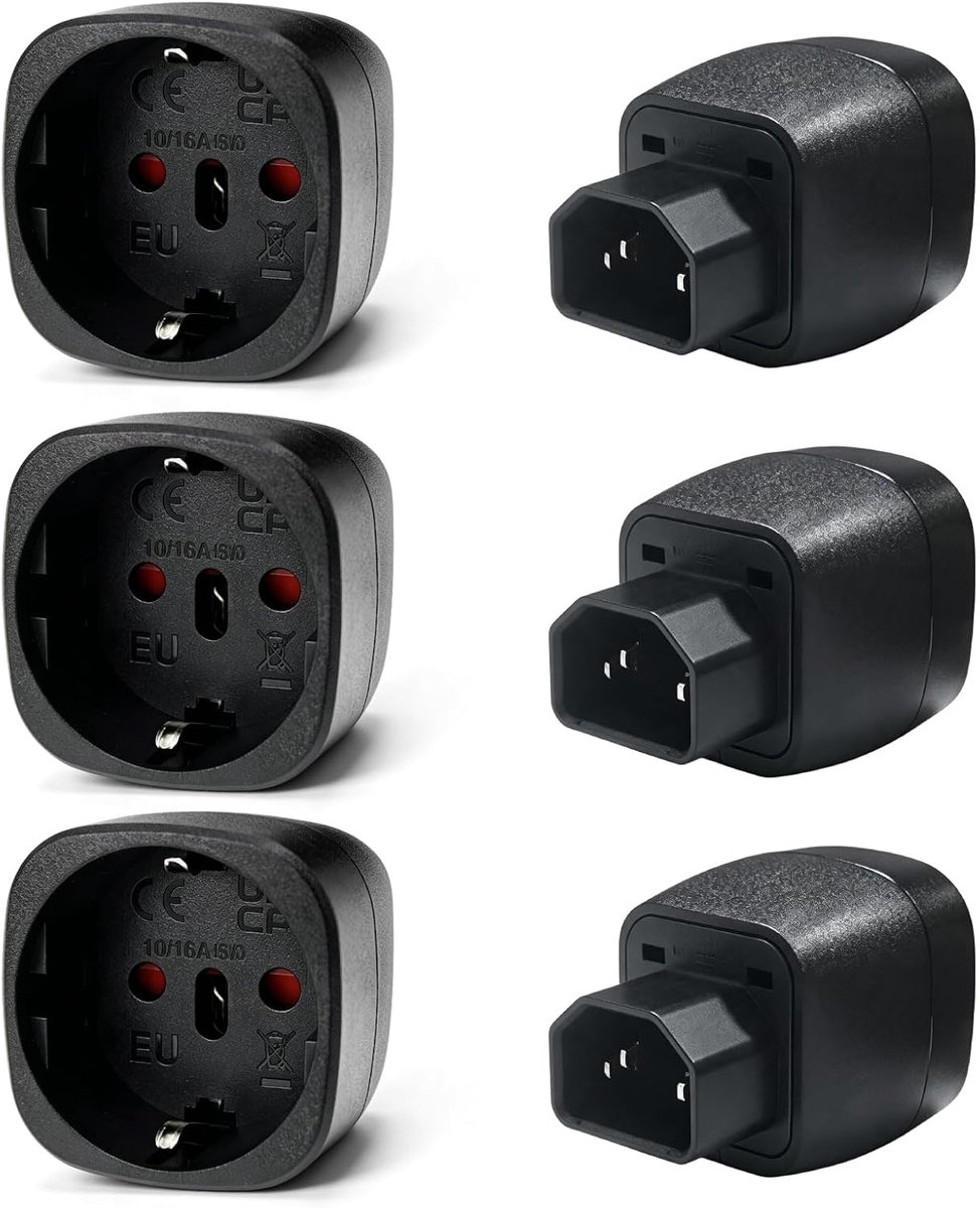 6 stuks EU naar C14-stekker, koudapparaatstekker, C14 multifunctionele adapter, compact, robuust, IEC C14-adapter, vuurvast en hittebestendig voor PDU-eenheden, kleine servers, netwerkapparaten en USV