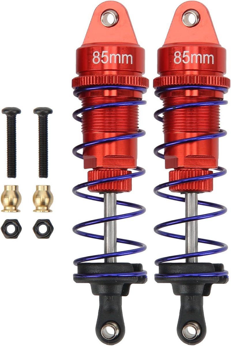 2 Stuks RC Schokdemper, 85mm/3.3in Aluminium RC Auto Lente Demper Oliedruk Verstelbare Gemonteerde RC Demper Set Voor 1/10 RC Auto(Rood)