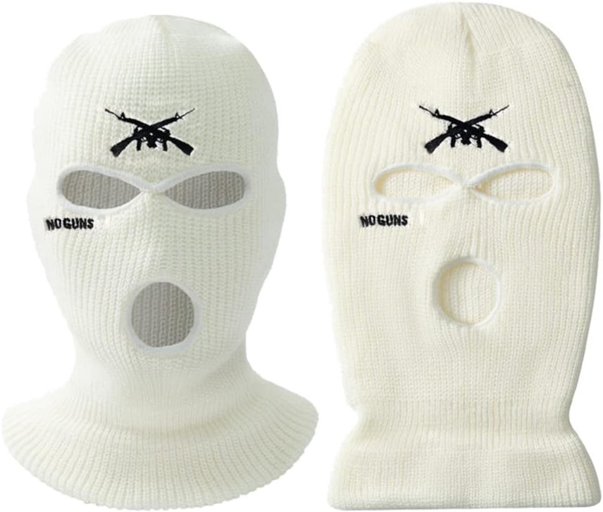 3-gaats volgelaatsmasker, gebreide winterbivakmuts voor buitensporten voor mannen en vrouwen (wit)