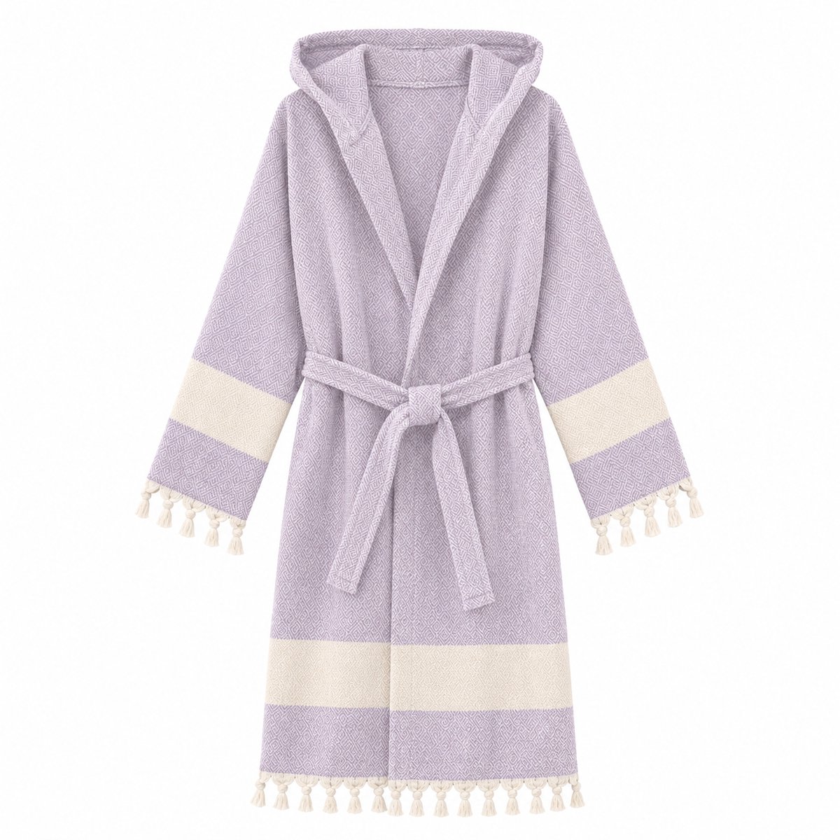 Fabric Box Badjas Dames & Heren – 100% Katoen – Hamam Peshtemal Badjas – Met Capuchon & Sjaalkraag – Franjes – Absorberend & Lichtgewicht – Halflange Badjas – Sauna, Spa & Wellness