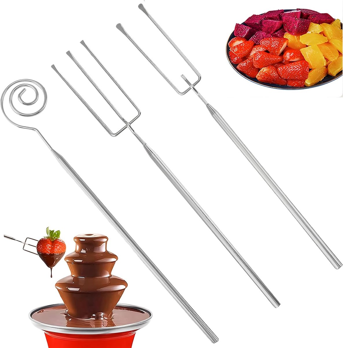 Set van 3 RVS Chocolade Vorken voor Fondue en Dessertdecoratie - Perfect voor Truffels, Snoep en DIY Chocolades