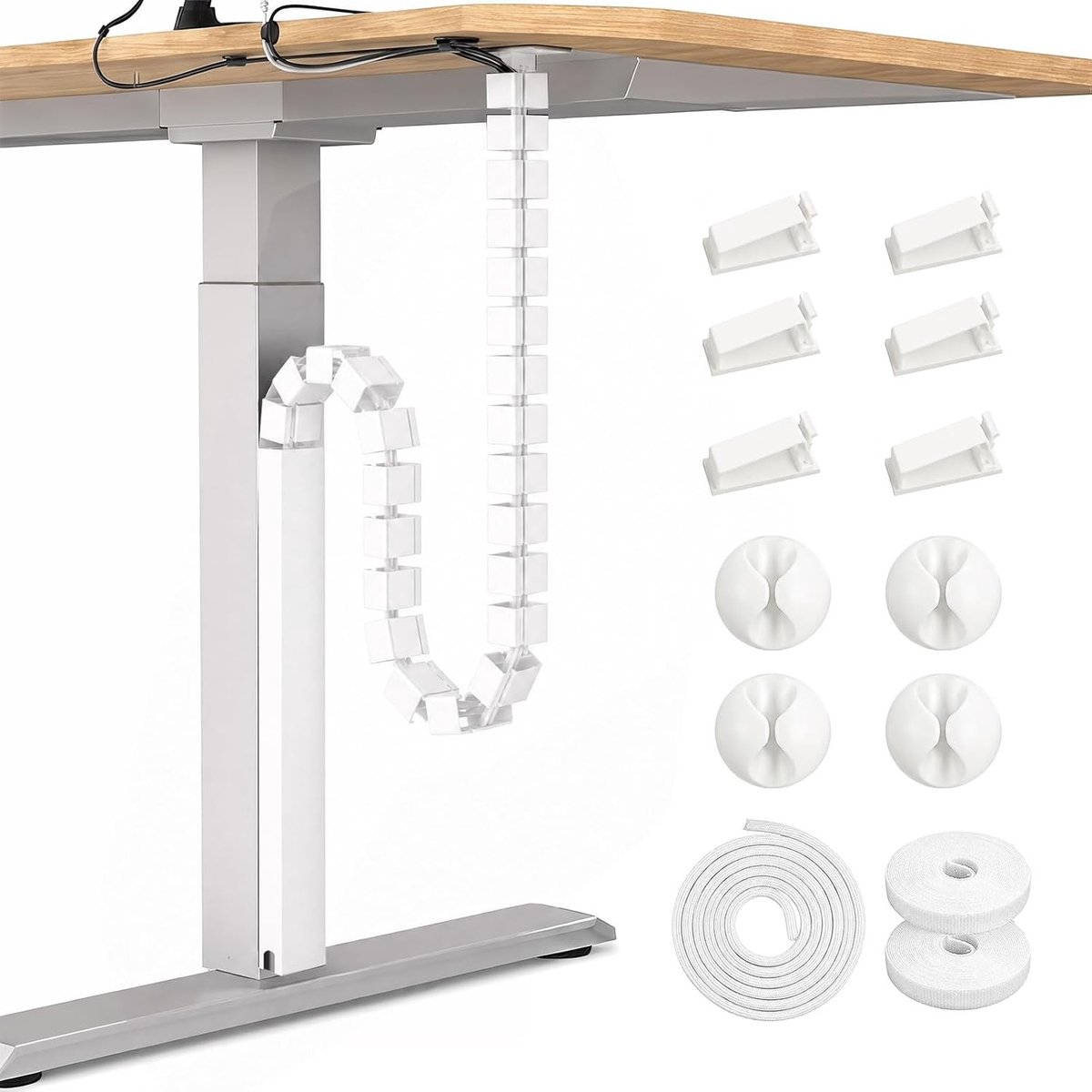 Modulaire kabelorganizer voor onder het bureau, kabelbeheer en bescherming, verstelbaar design voor kabelgeleiding en -scheiding (wit)