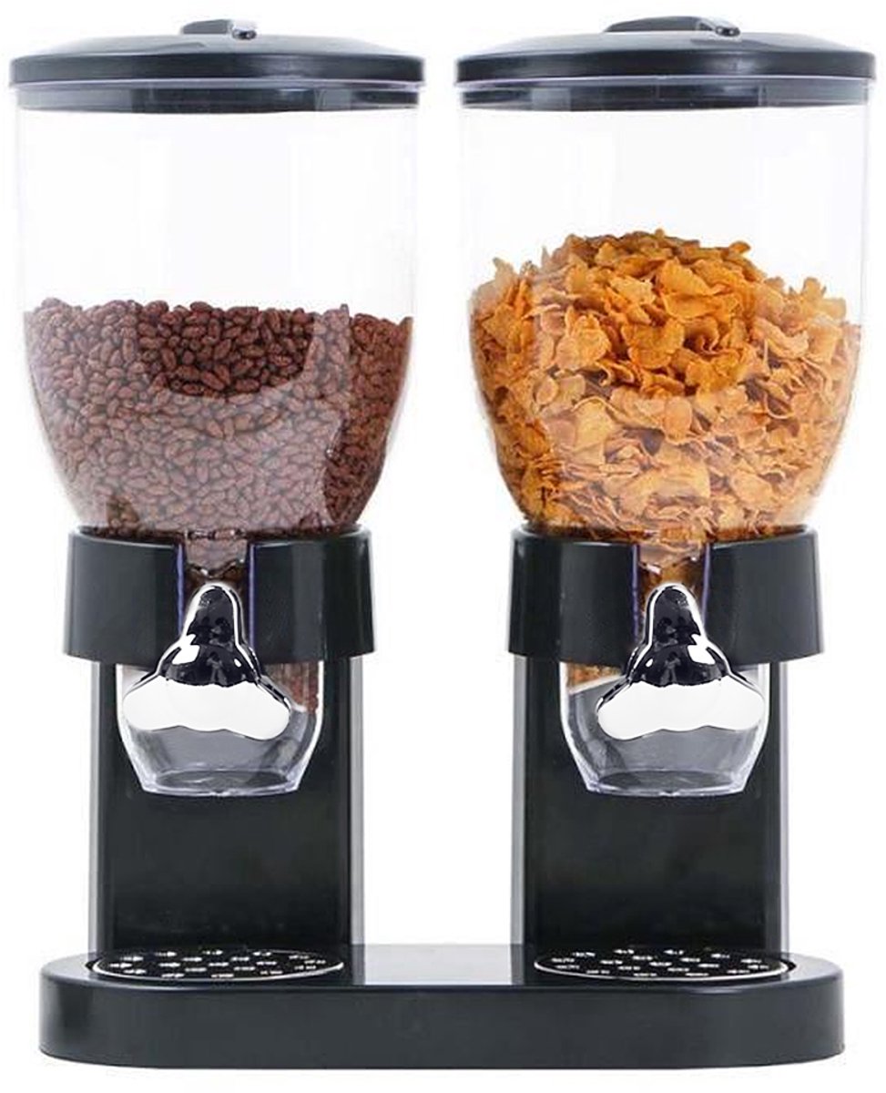 PIPIPOXER Cornflakes Dispenser - 2 Dispensers - Ontbijt Granendispenser - Voorraadbus – Muesli & Granen Voorraadbus – Luchtdicht - 2 x 3.5L– Zwart