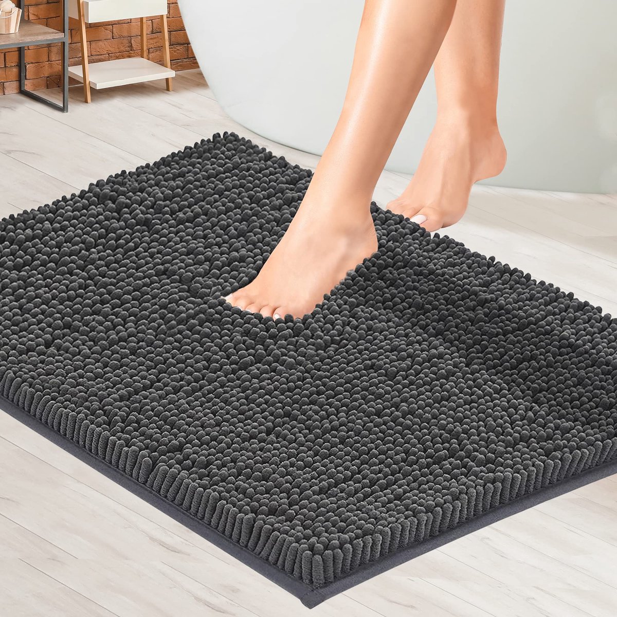 MAYSHINE 50x80 cm houtskool grijs antislip badmat Chenille badkamer tapijt machinewasbaar anti-slip douche - ShopVlot