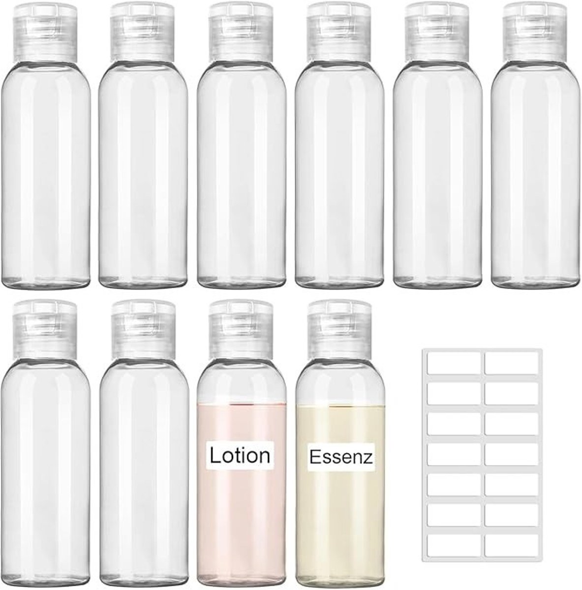 PolkaHome Reisflessen 100 ml - 10 stuks Doorzichtige Plastic Flessen met Flipdop voor Vliegreizen