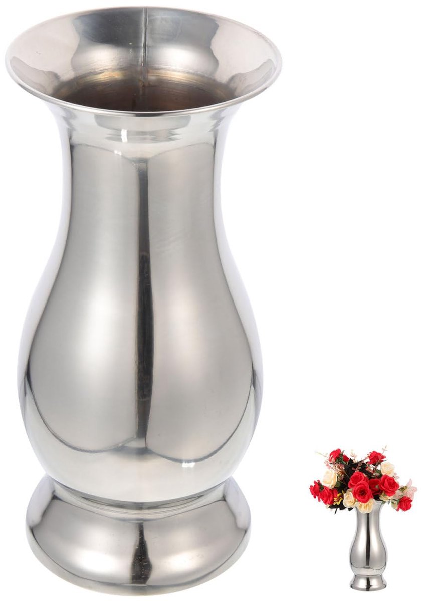 Famanu Stalen bloemenvaas in zilver, metalen vaas voor bloemen, ideaal voor huis, bruiloften en tafeldecoratie, 22,5x10,5x10,5 cm