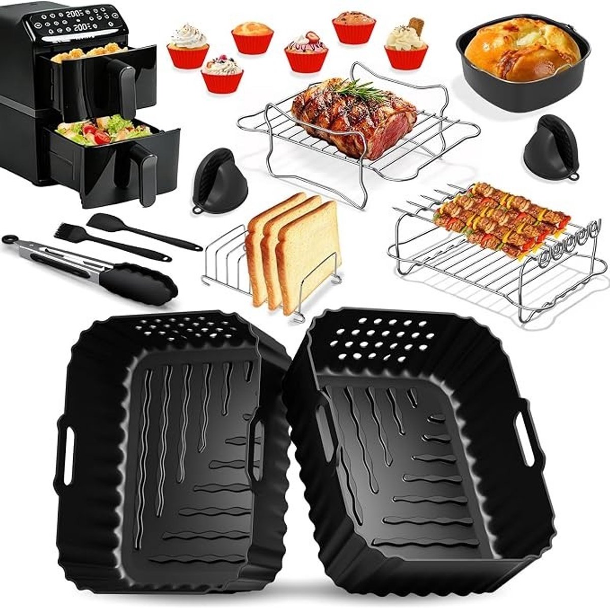 PolkaHome Accessoireset voor Philips Airfryer 4000 Series 10L - Siliconen bakvormen, grillroosters en keukengerei