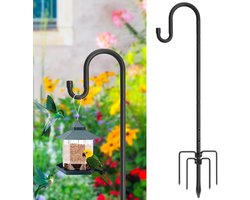 Zwarte 195 cm hoge tuinhaak voor voederdispenser, met 5 tanden, verstelbaar en geschikt voor lantaarns en vogels