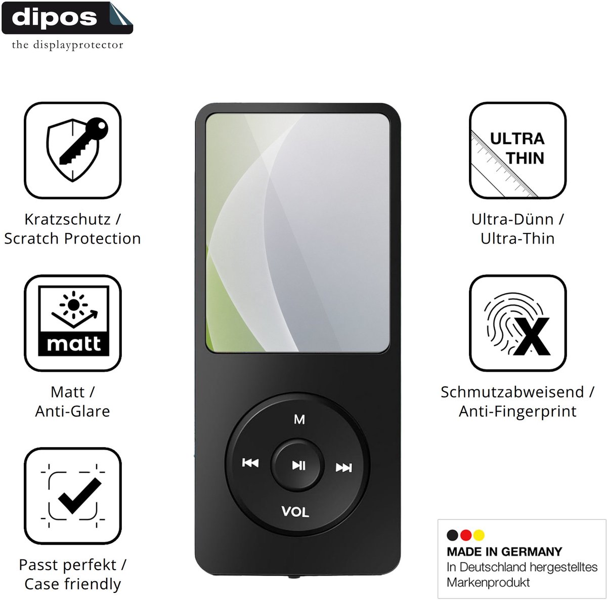 dipos – 4x Matte Beschermfolie geschikt voor Tarswesi BFQ-LCT01 MP3-Player | Krasbestendige & antireflecterende Screenprotector Ultra-Thin