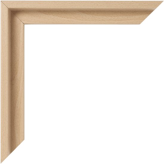 Hoek van een houten baklijst met beukenhoutnerf.
