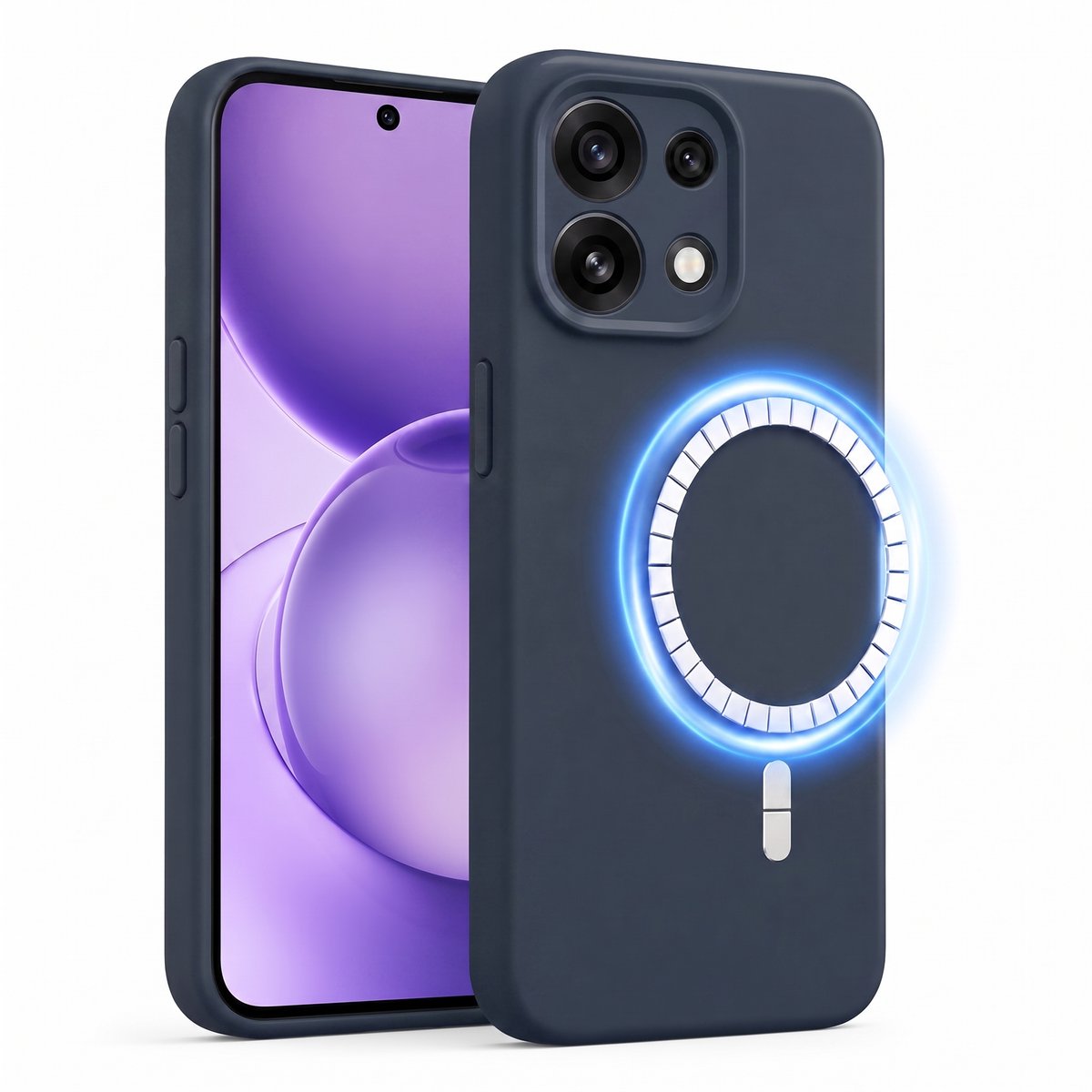 Hoesje geschikt voor Oppo Reno 16 Pro - Hoesje geschikt voor Magsafe - Draadloos opladen - Gehard Glas - Marine blauw