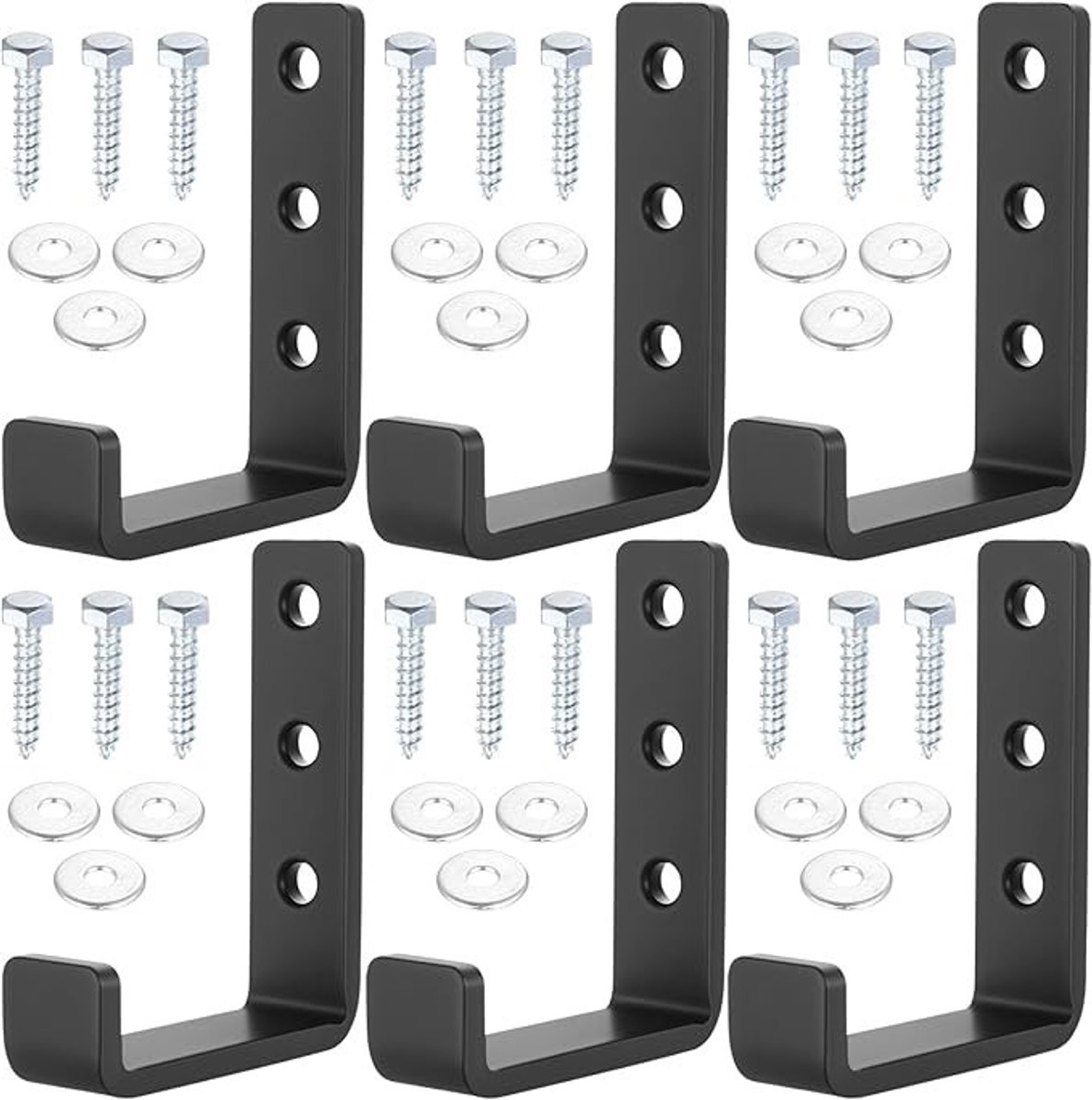 PolkaHome 6 stuks J-wandhaken, zwart, groot