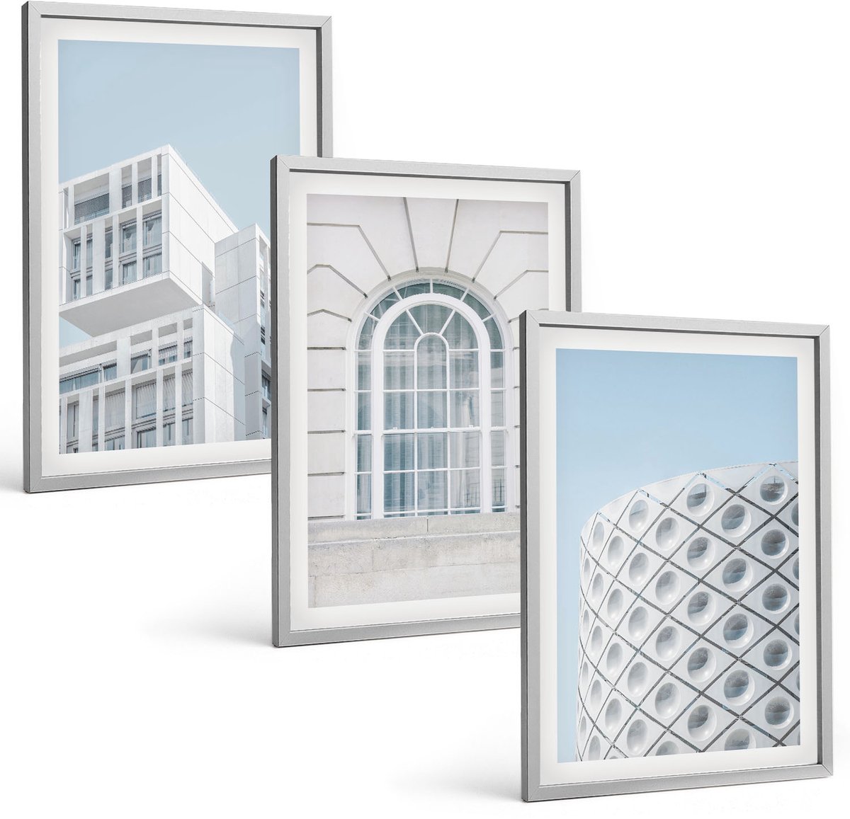 Coloray 3-Delige Schilderij Set - Moderne Architectuur: Minimalisme En Geometrie - 40 x 60 cm - Muurdecoratie - Interieur Decoratie - Moderne Wanddecoratie