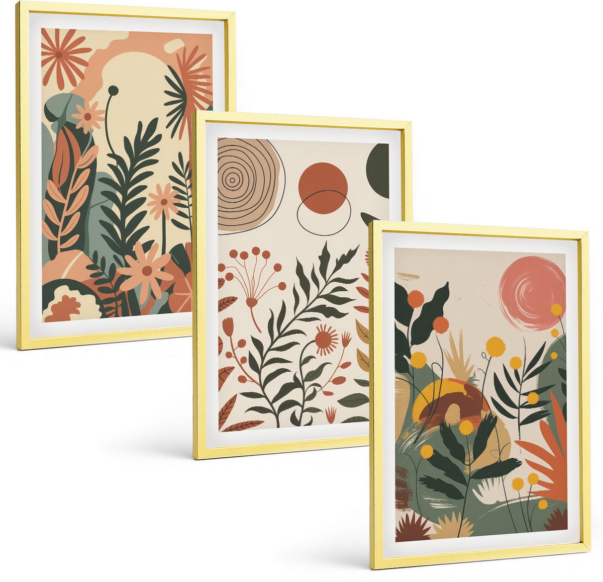 Coloray 3-Delige Schilderij Set - Vredige Zen-Compositie Van Stenen Met Bloemen En Boeddha - 40 x 40 cm En 40 x 60 cm - Stijlvolle Wanddecoratie - Interieur - Interieur Decoratie