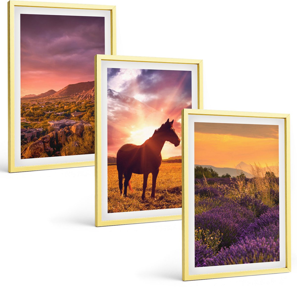 Coloray 3-Delige Schilderij Set - Bergen Met Sneeuwherten In Boslandschappen - 40 x 40 cm En 40 x 60 cm - Wanddecoratie - Moderne Interieurdecoratie