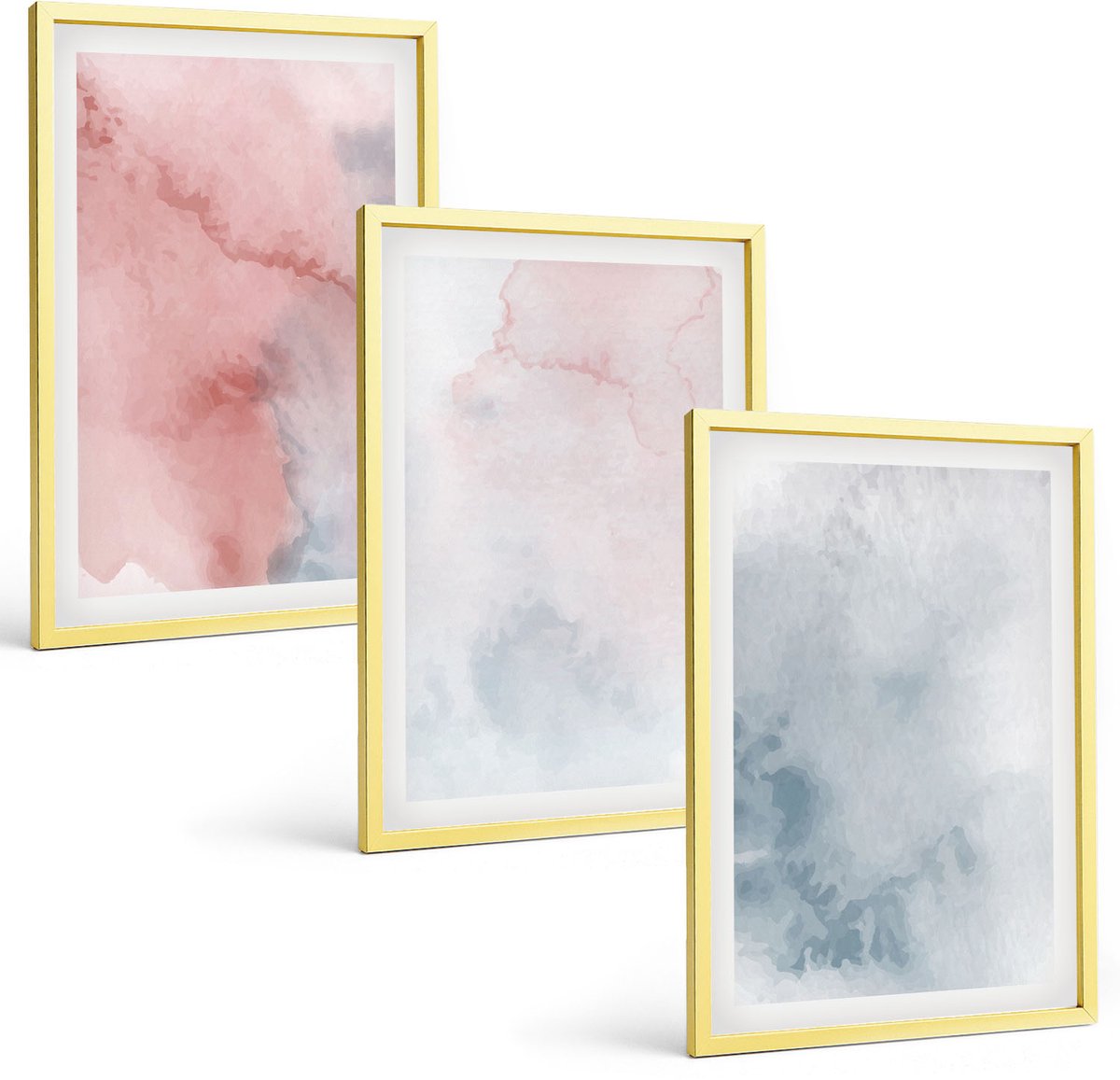 Coloray 3-Delige Schilderij Set - Pastelkleurige Aquarelverf Op Canvas Met Kleurrijke Texturen - 40 x 40 cm En 40 x 60 cm - Decoratieve Muurdecoratie - Slaapkamer - Stijlvolle Muurdecoratie