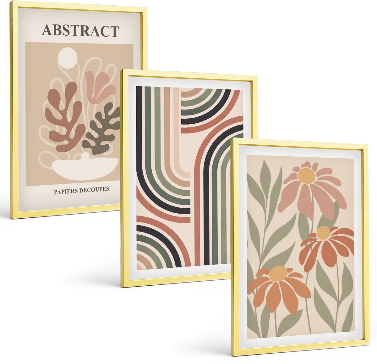 Coloray 3-Delige Schilderij Set - Abstracte Planten En Patronen In Pastelkleuren - 40 x 40 cm En 40 x 60 cm - Wanddecoratie - Schilderijen Set - Interieur - Moderne Wanddecoratie