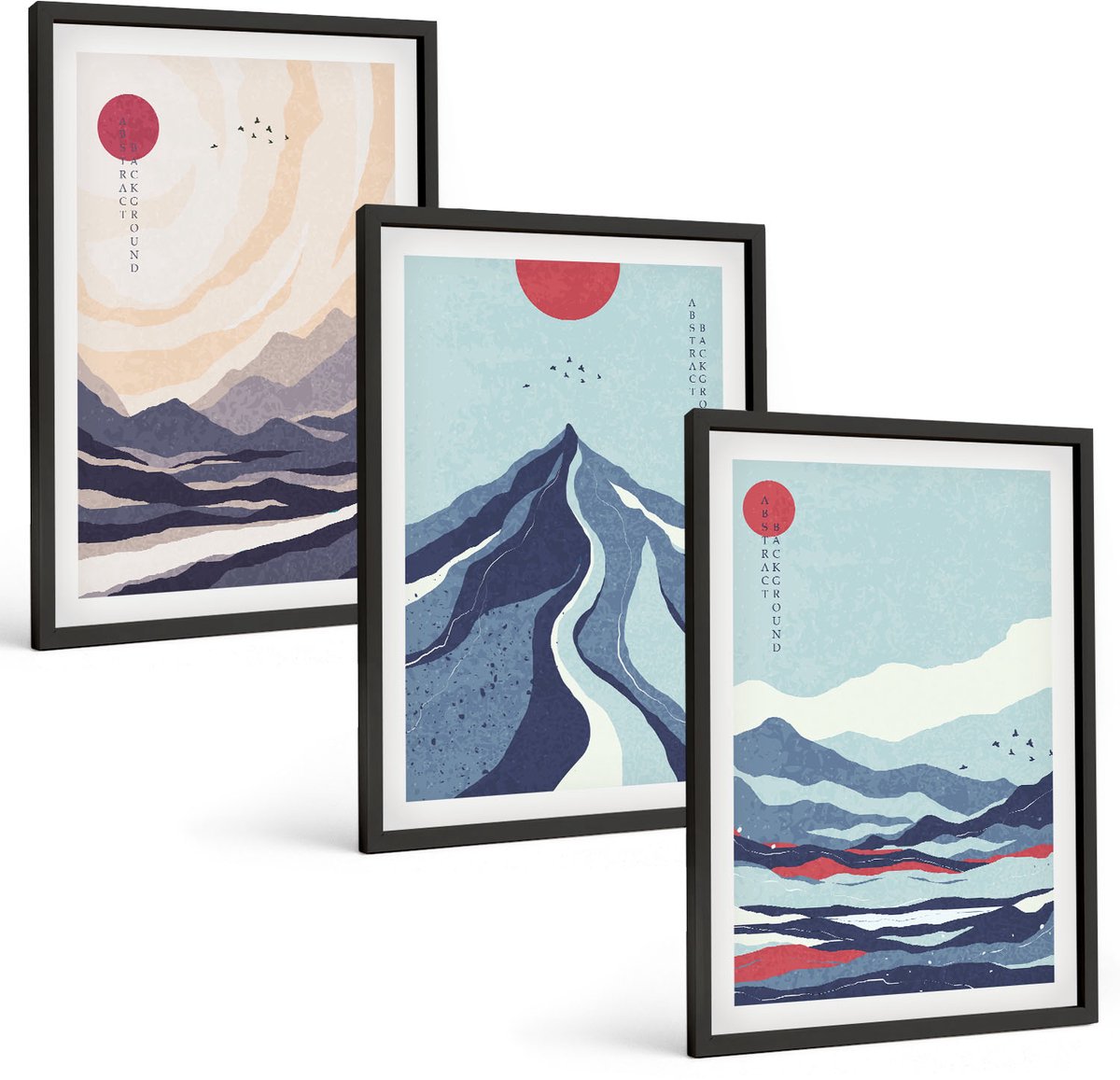Coloray 3-Delige Schilderij Set - Abstracte Berglandschappen In Japanse Stijl - 40 x 60 cm - Moderne Wanddecoratie - Woonkamer