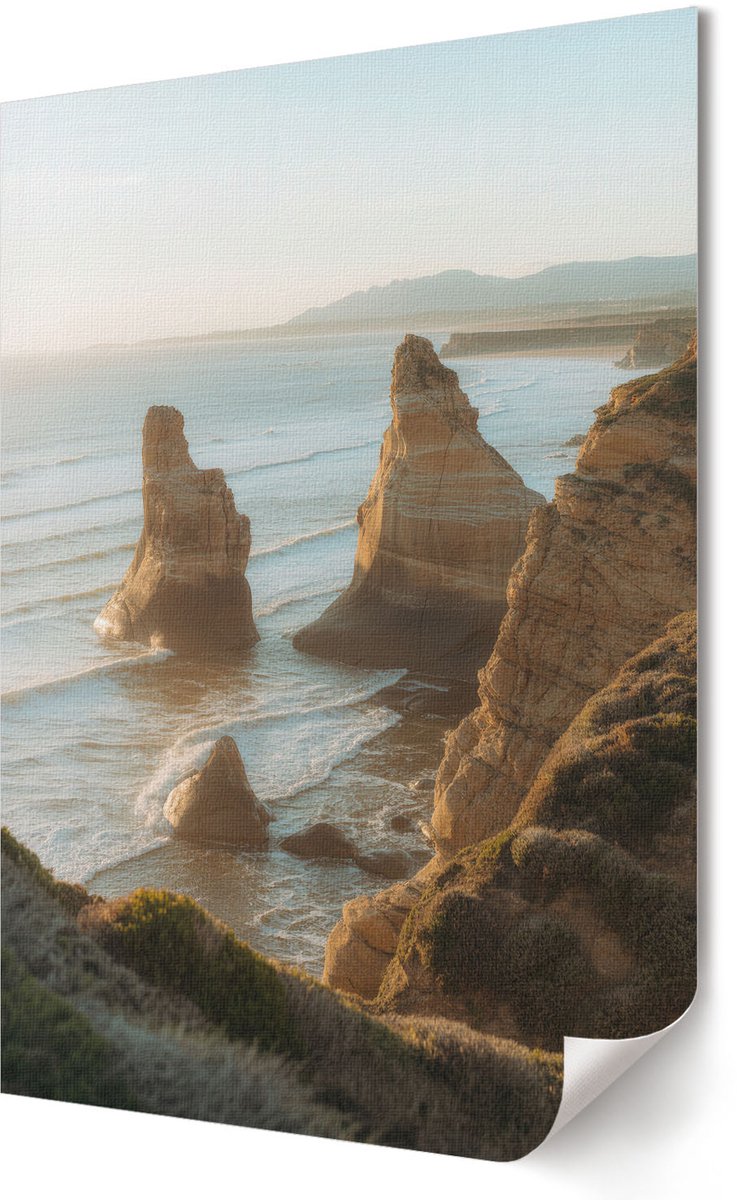 Coloray Polycanvas Poster - Strand En Boot, Fotografie - A2 - Zwart-wit Illustratie - Rechthoek - Wandkunst - Woonkamer, Slaapkamer, Kantoor - Klassiek