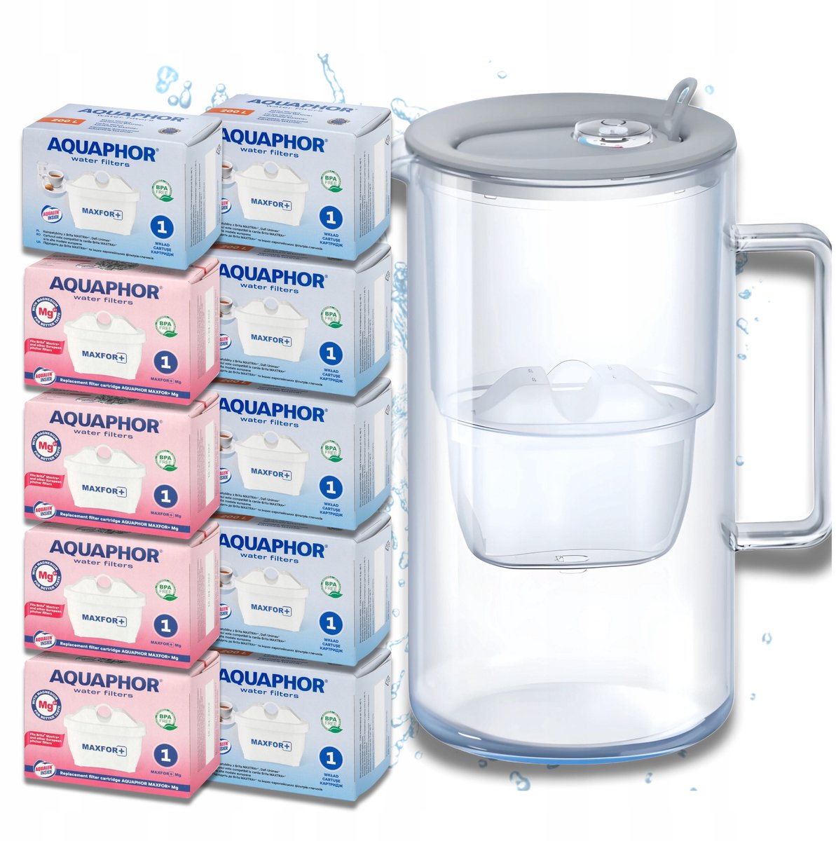 Aquaphor Glazen Waterfilterkan - Glas & Grijs + 10 Filters
