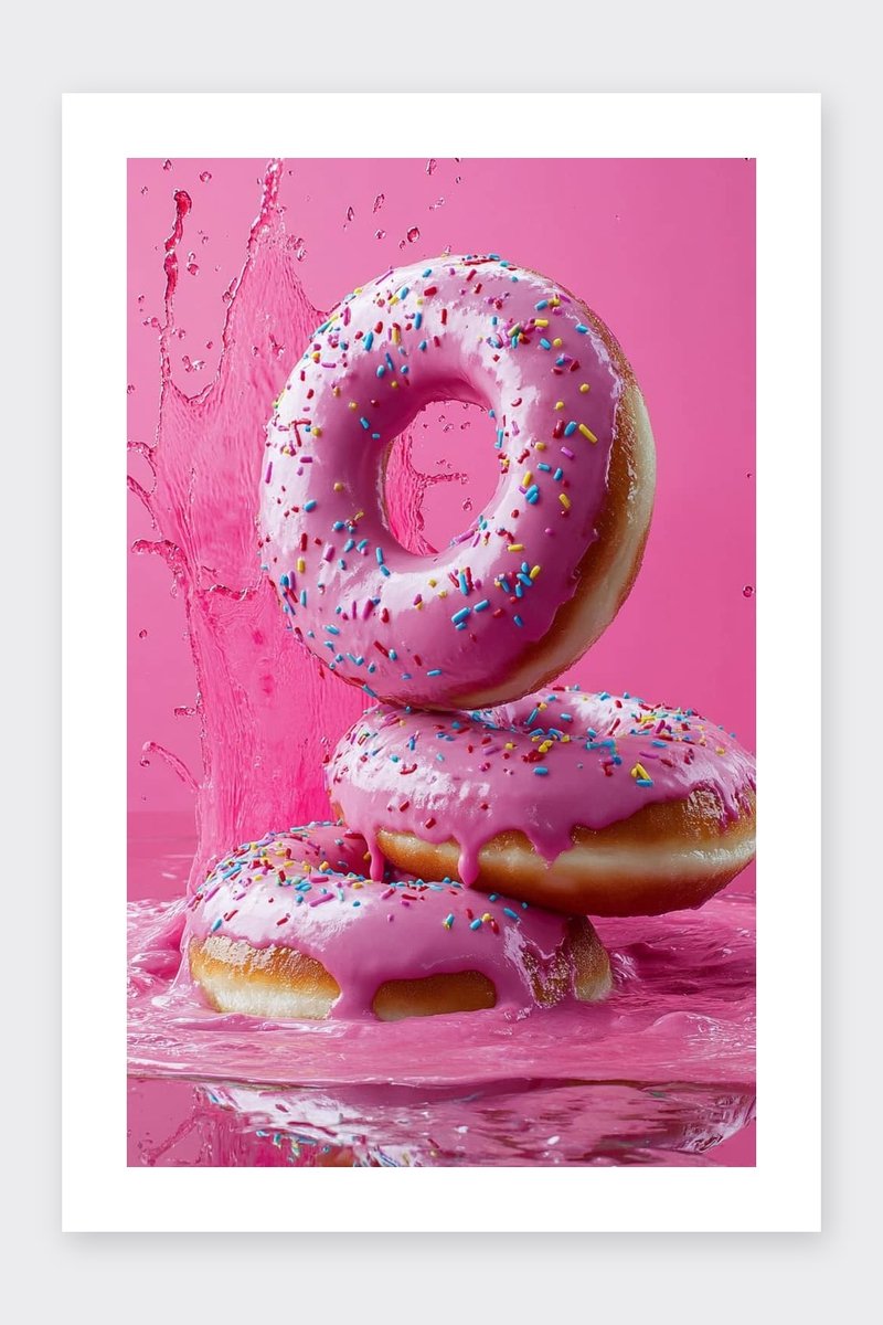 Roze Donuts Poster - Eten - Donuts - Kleurrijk - Vrolijk - Nagerecht - Zoet - posters - formaat 30x40cm - Wanddecoratie - BXS4977AZ - Met kader - passe-partouts stijl