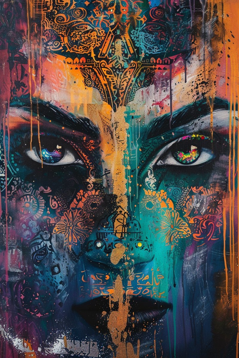 Gezicht Poster - Abstracte - Tekening - Portret - Expressieve - Emotie - Karakter - posters - formaat 70x100cm - Wanddecoratie - L2611RTB