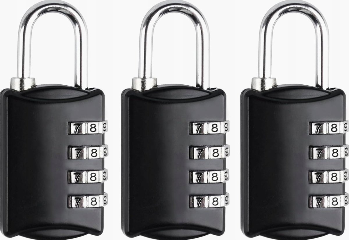 3x Metalen Cijferslot Kofferbagage Hangslot 4-cijferig