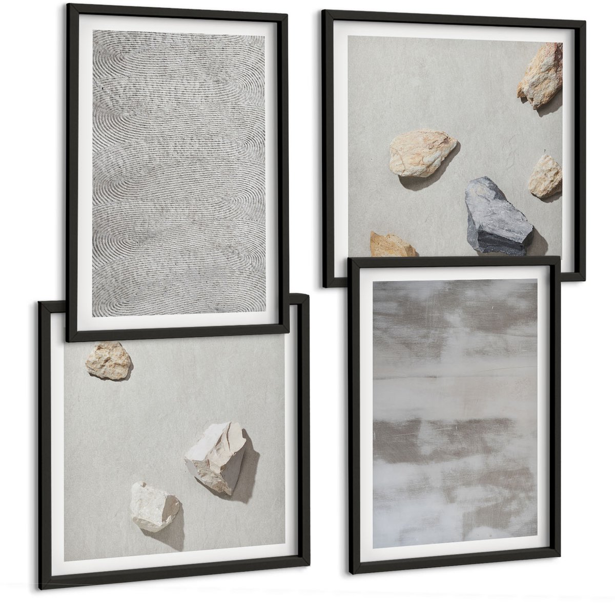 Coloray 4-Delige Schilderij Set - Moderne Textuurstructuren In Een Minimalistische Stijl. - 40 x 40 cm En 40 x 60 cm - Wanddecoratie - Muurdecoratie - Moderne Interieurdecoratie Zwarte lijst