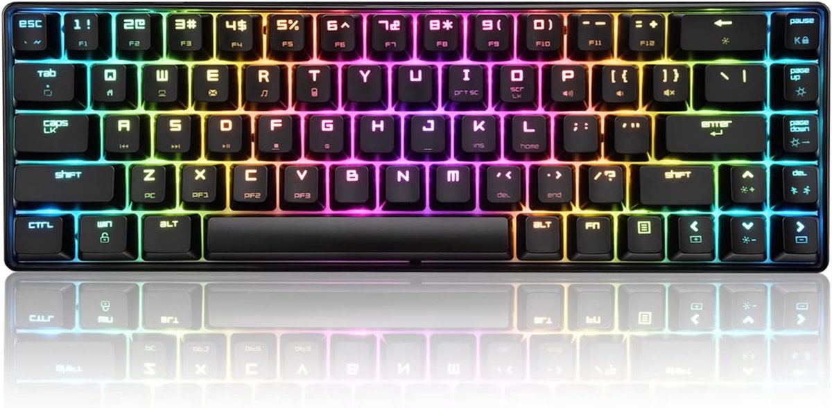 RGB 60% Mechanisch Toetsenbord, Bedraad Gamingtoetsenbord Compact 65% Layout 18 RGB LED-Backlit QWERTY Mini 68 Toetsen Full Keys Anti-ghosting voor PS4, Xbox, PC, Laptop, MAC - Black/Blue Switch