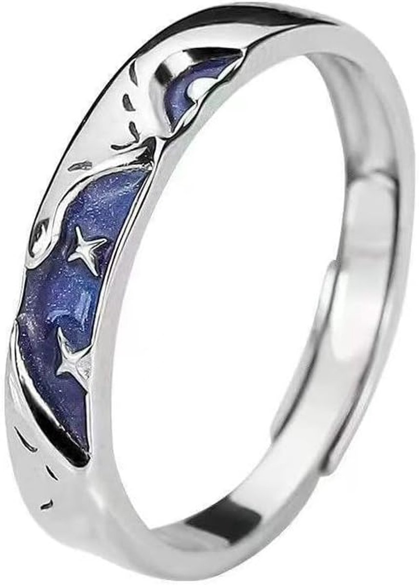 Ringen voor dames en heren, elegante ringen, open ring met sterrenhemel, maan, ster, verstelbare ringen voor vrouwen, verjaardagscadeaus voor vrouwen en mannen, Koper