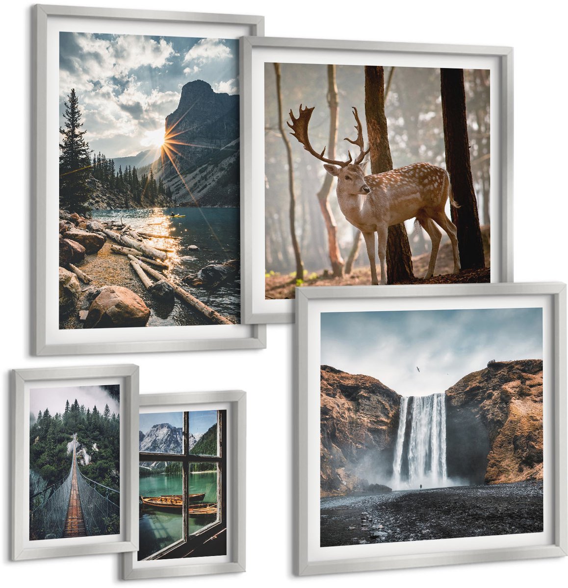 Coloray 5-Delige Schilderij Set - Nachtelijke Hemel Met Sterren En Berglandschap - 20 x 30 cm - Schilderijen Set - Wanddecoratie - Woonkamer - Woonkamer Decoratie