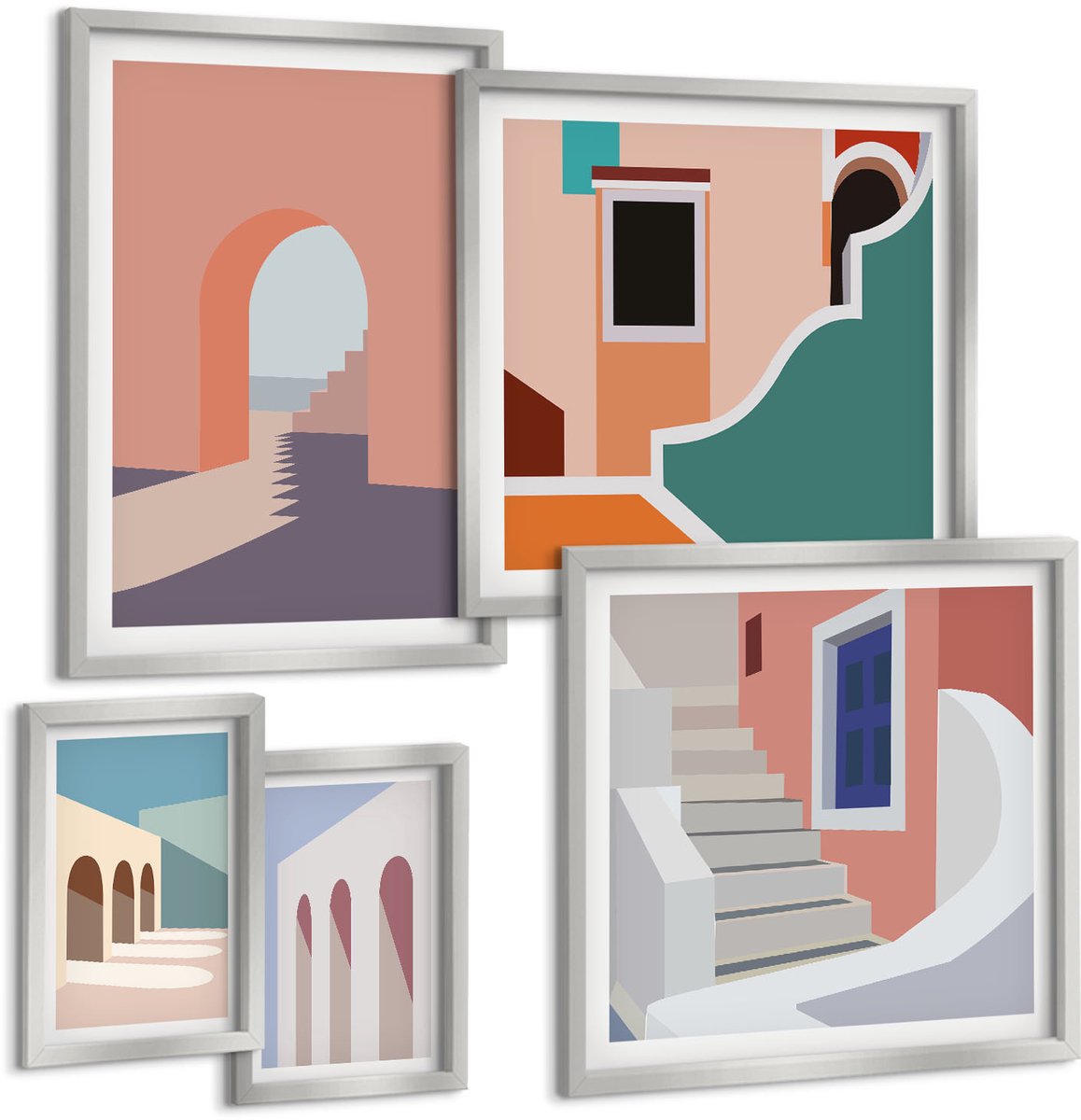 Coloray 5-Delige Schilderij Set - Abstracte Plantpatronen In Ingetogen Kleuren - 20 x 30 cm - Moderne Wanddecoratie - Slaapkamer - Stijlvolle Muurdecoratie
