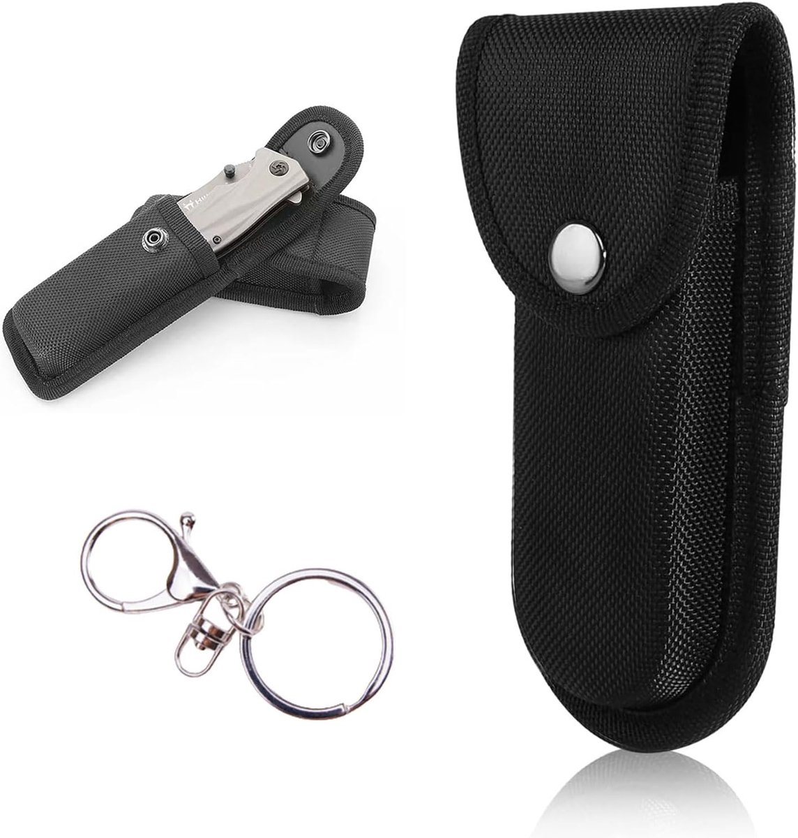 Messentas voor riem, messenetui, messenschede, messentas, riemetui, nylon, zakmes hoes met riemlus, voor zakmes, klein klapmes, binnen 13 cm lengte, zwart