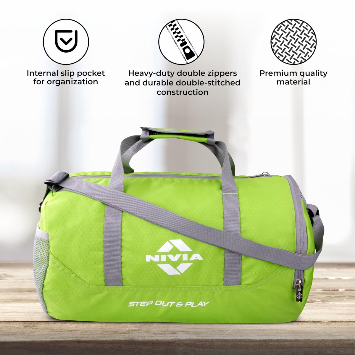 Nivia Beast Gymtas, 4 stuks, polyester (groen, 15 liter) schoudertas, fitnesstas, sport- en reistas, kittas, apart - ShopVlot