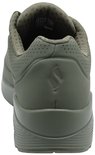 Arrière d'un sneaker Skechers vert à lacets avec un logo sur le talon.