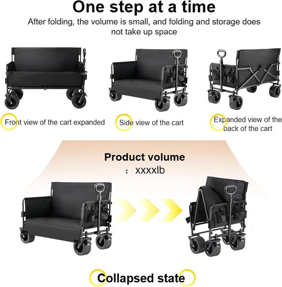 Bolderkar Opvouwbaar - Campingwagen Tuin - Outdoor Transport - Ombouwbaar tot Bank - 150 Liter Capaciteit - Zwart — afbeelding 5